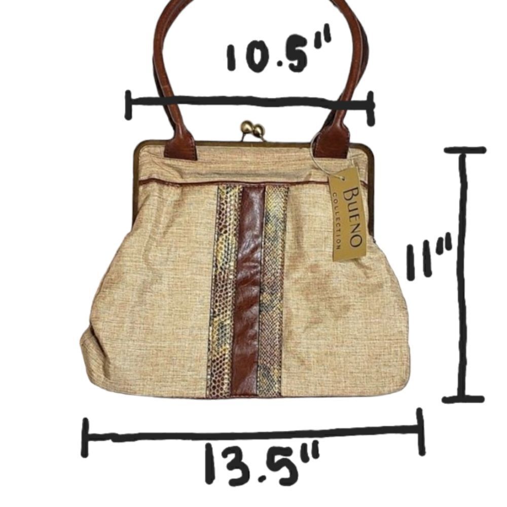 Bueno Handbag Purse Kiss Snap Closure Boho Retro Faux Snakeskin Accent - Picture 8 of 8